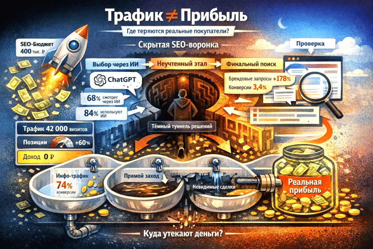 SEO-продвижение с ИИ: почему трафик больше не означает прибыль – примеры вложений и доходов от сайта